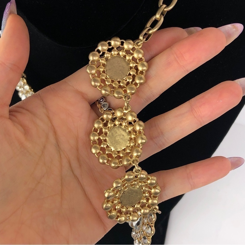J. Crew flower crystal jewel necklace with gold cuban chain - Picture 4 of 5